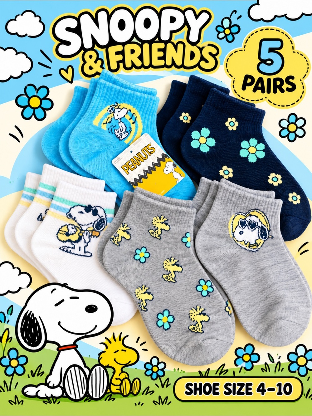 NWT Peanuts Snoopy & Woodstock 5-Pair Sockd